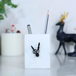 posh n plush White Marble Table Clock With Pen Holder image 1