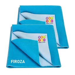 BeyBee Kids Pack of 2 Blue Solid Waterproof Dry Sheet Cotton Mattress Protector image 1