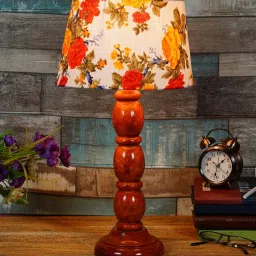 Chicago Multicolour Fabric Shade Night Lamp With Wood Base By BrightDaisy image 1