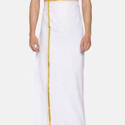 Sethukrishna Men White Solid Cotton Dhoti-picture-11