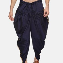 Sethukrishna Men Navy Blue Solid Art Silk Dhoti Pants-picture-40