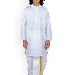 Sethukrishna Boys White Pure Cotton Kurta with Dhoti Pants-picture-26