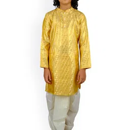 Sethukrishna Boys Gold-Toned & White Ethnic Motifs Printed Kurta with Dhoti Pants-picture-39