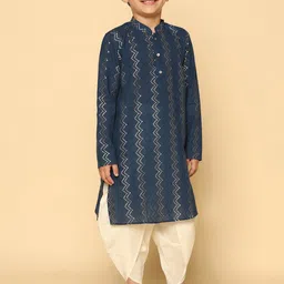 KISAH Boys Woven Design Mandrain Collar Chevron Thread Work Kurta With Dhoti Pants-picture-53
