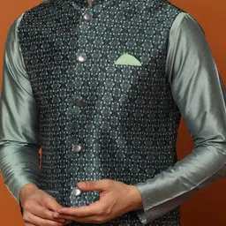 KISAH Mandarin Collar Kurta with Dhoti Pants & Printed Nehru Jacket image 2