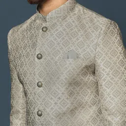 KISAH Men Woven-Design Cotton Sherwani Dhoti Set image 3