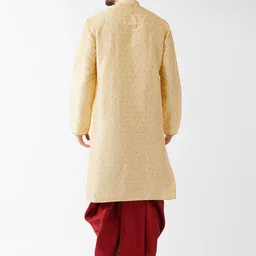 VASTRAMAY Men Woven-Design Straight Kurta With Dhoti Pants image 4