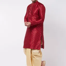 VASTRAMAY Woven Design Mandarin Collar Straight Kurta With Dhotipants image 5