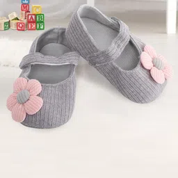 Baby Moo Infant Girls Grey & Peach-Coloured Floral Applique Booties-image-60