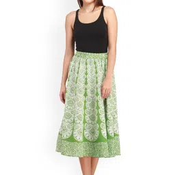 Exotic India Pilkhuwa With Block Printed Pure Cotton A-Line Midi Skirt image 3