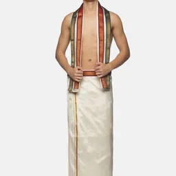 Sethukrishna Men Cream-Coloured Solid Dhoti With Angavastram-picture-43