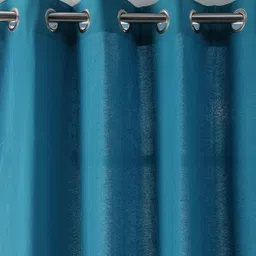 soumya Blue Cotton Solid 9ft Light Filtering Eyelet 1 Pc Door Curtain image 3