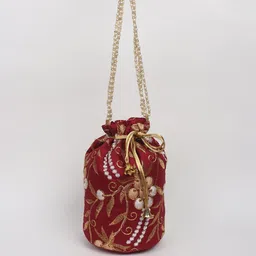 LIKAA Maroon & Gold-Toned Embroidered Potli Clutch image 2