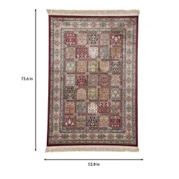 Maroon Viscose Vintage 4 x 6 Feet Machine Made Carpet by Obsessions image 3