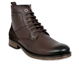 Allen Cooper Men Textured Leather Mid-Top Regular Boots-image-70