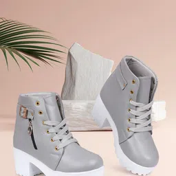 TWIN TOES Grey Block Heeled Boots image 1