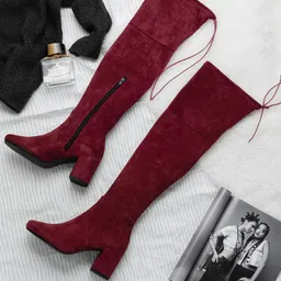 Saint G Maroon Suede Party Block High Top Heeled Boots image 2