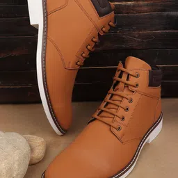 Carlton London Men Block-Heeled Round Toe Lace-Ups Regular Boots-image-68