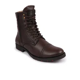 FAUSTO Men Brown Solid High-Top Boots-image-5