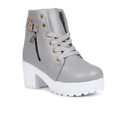 TWIN TOES Grey Block Heeled Boots image 2