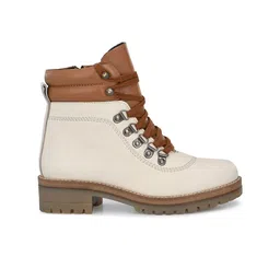 Delize Off White Leather Block Heeled Boots image 3