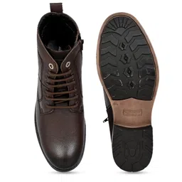 Allen Cooper Men Textured Leather Mid-Top Regular Boots image 2