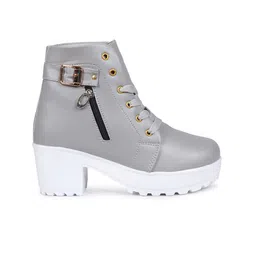 TWIN TOES Grey Block Heeled Boots image 4