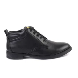 XHUGOY Men Black Textured Flat Boots image 2