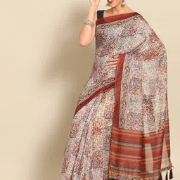 Silk Land Floral Zari Block Print Saree image 2