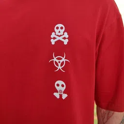 Bewakoof Men Red Typography Printed Drop-Shoulder Sleeves Oversized Cotton T-shirt image 2