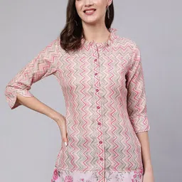 Jaipur Kurti Geometric Printed Mandarin Collar Shirt Style Top-picture-30