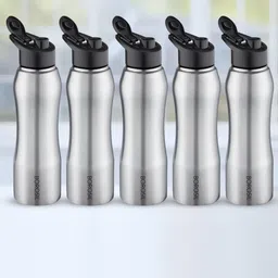 BOROSIL Grip N Sip 5-Pieces Silver-Toned Single Wall Bottle 1L Each image 1