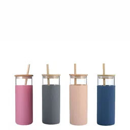 WELOUR Blue 4 Pieces Glass Printed Glass Water boamboo-picture-21