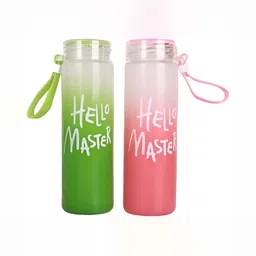 WELOUR Green & Pink 2 Pieces Typography Printed Glass Water Bottles 500 ml Each-image-91
