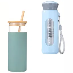 WELOUR Green & Blue 2 Pieces Glass Water Bottles 500 ml-image-17