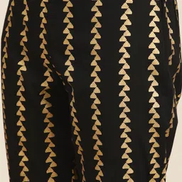 Sangria Women Black & Golden Ethnic Motifs Printed Pure Cotton Kurta with Trousers image 3