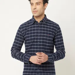 Crimsoune Club Men Navy Blue Slim Fit Windowpane Checked Casual Cotton Shirt-image-63