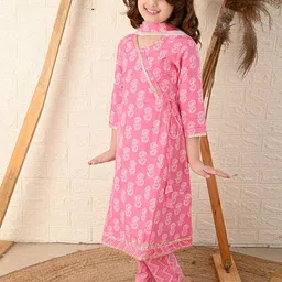 LilPicks Girls Floral Printed Angrakha Kurta with Trousers & With Dupatta image 5