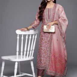 Libas Floral Yoke Design Regular Mirror Work Kurta With Trousers & With Dupatta-picture-19