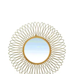 GIG Handicrafts Yellow Leaf Design Stainless Steel Metal Round Glass Wall Mirror image 4