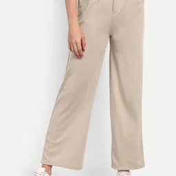 Next One Women Smart Loose Fit High-Rise Easy Wash Stretchable Parallel Trousers image 1