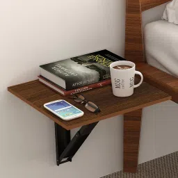 kawachi Rio Wall Mounted Folding Bedside Table in Oak Brown Finish image 2