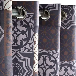 saral home Blue Polyester Geometric 9 ft Light Filtering Eyelet Door Curtain image 5