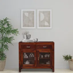 woodsworth from pepperfry Avian Sheesham Wood Crockery Case In Honey Oak Finish image 1