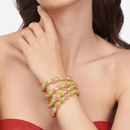 Zaveri Pearls Women Peach-Coloured & Green Gold-Plated Wraparound Bracelet-picture-16