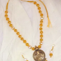 Crunchy Fashion Gold-Plated White & Yellow Beaded Antique Jewellery Set-image-14