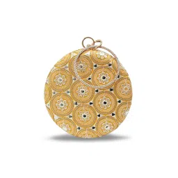 THE TAN CLAN Yellow Inaara Round Clutch with Detachable Chain image 1