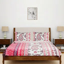 Aura Pink & Purple Printed 140 TC Cotton King Bedsheet With 2 Pillow Covers-picture-24