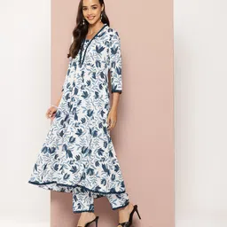 PARTHVI Floral Printed Pure Cotton Kurta With Trousers & Dupatta image 5