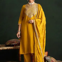 Indo Era Women Paisley Embroidered Regular Kurta with Trousers & With Dupatta image 2
